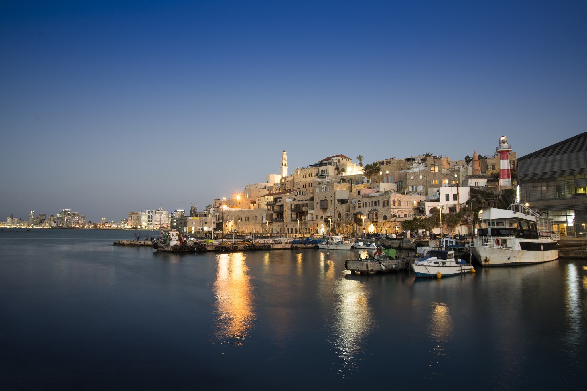 Waterfront at Old City of Jaffa.
old city, Israel, Jaffa, Jaffa port, Old City, port, harbour, boats, reflection, water, city, village, horizon, outdoors, buildings