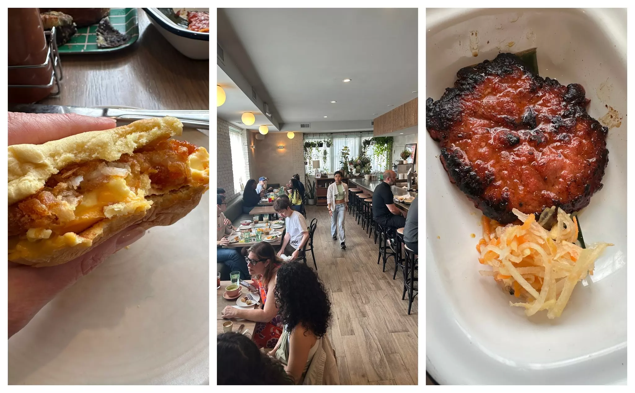 A restaurant and two sandwich dishes