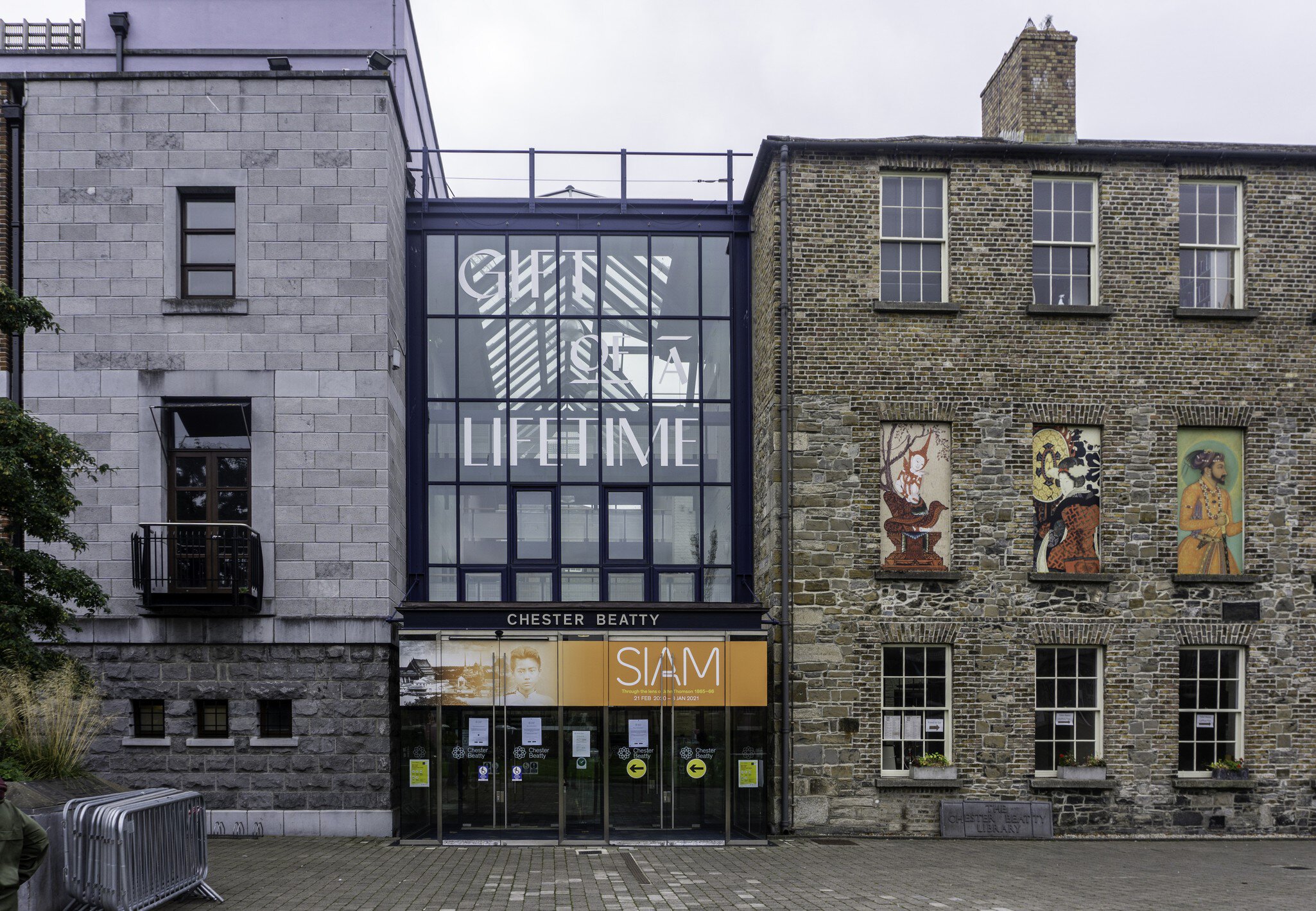 Exterior facade of Chester Beatty Museum, located at Dublin Castle, houses global collections of manuscripts, prints, and rare books from Asia, the Middle East, and Europe. Dublin, Ireland.