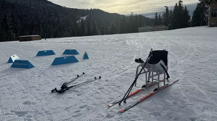 Sit skis are one of the many adaptive equipment available in Whistler to help adventurers access the outdoors. 