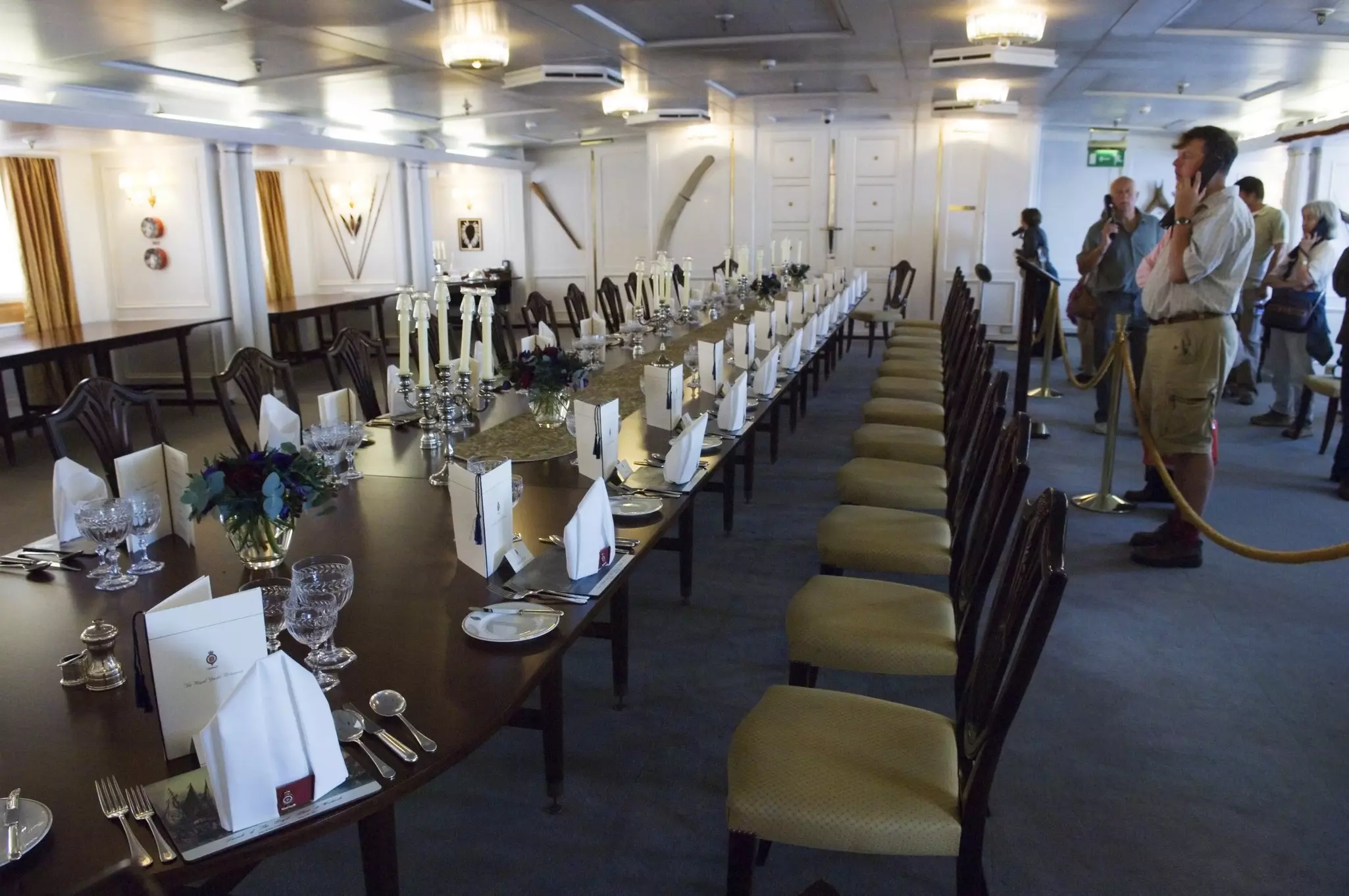 The dining room on board the Royal Yacht Britannia in Leith, Edinburgh, Scotland.
