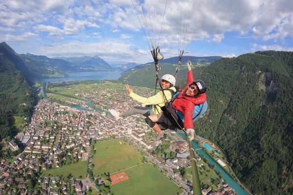 Tandem paragliding over the Valais and Lake Geneva, Switzerland