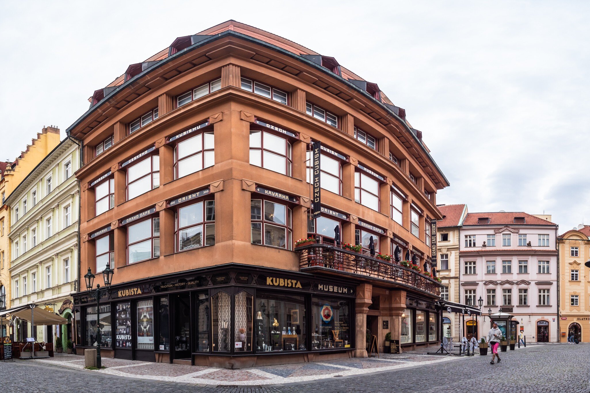 Prague, Czech Republic. Cubist House of the Black Madonna or Black Mother of God with Grand Cafe Orient, also called Dum U Cerne Matky Bozi. 