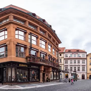 Prague, Czech Republic. Cubist House of the Black Madonna or Black Mother of God with Grand Cafe Orient, also called Dum U Cerne Matky Bozi. 