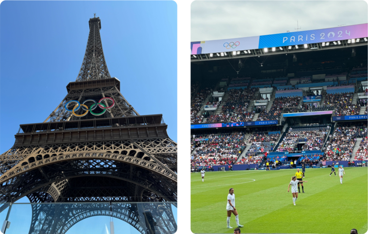 The Eiffel Tower and the women's soccer match at the Olympics.