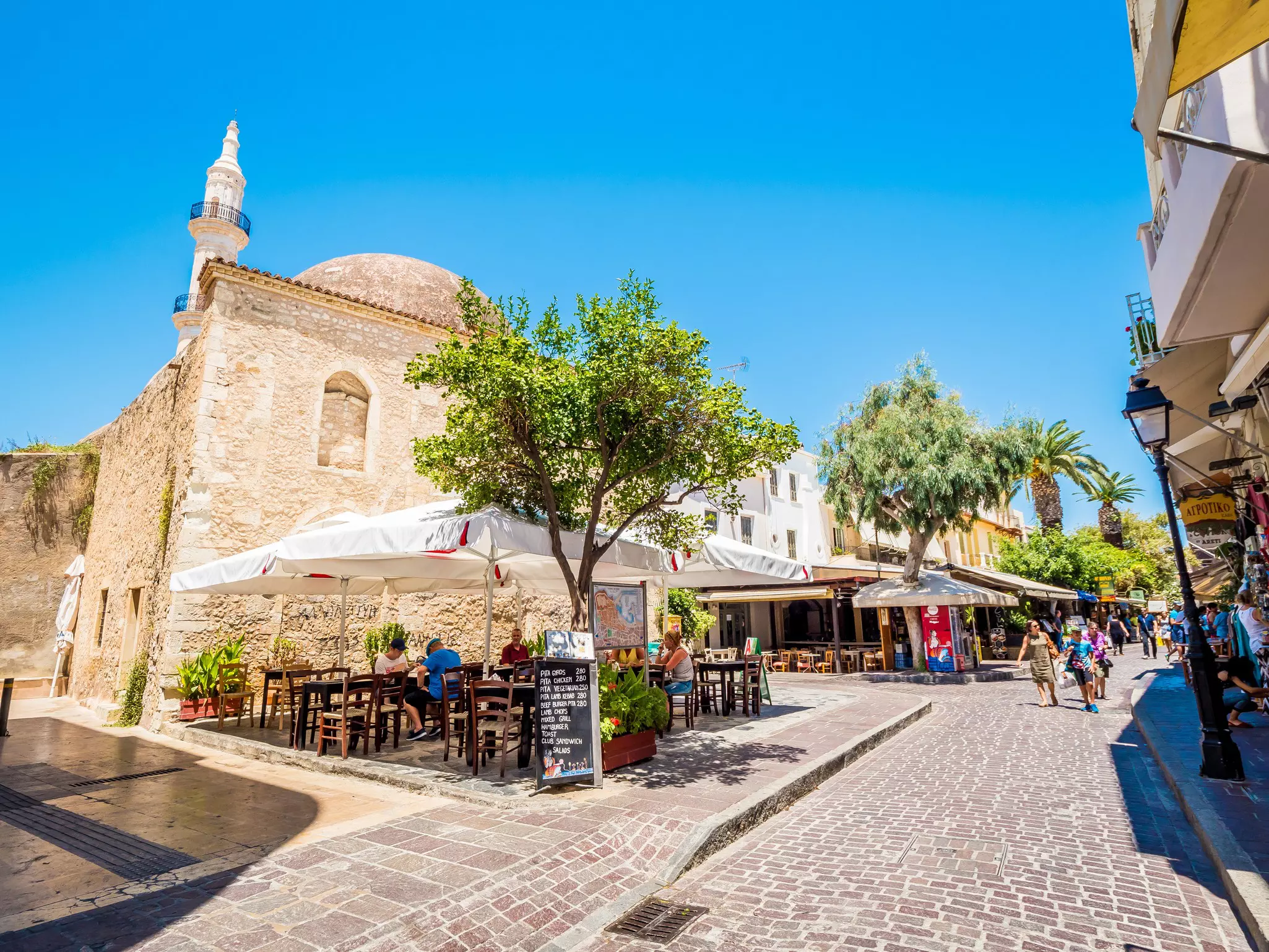 Rethymno, Crete, Greece. The Neratzes Mosque square, today houses the Municipal Odeon, run by the Rethymno Association for the Promotion of the Arts