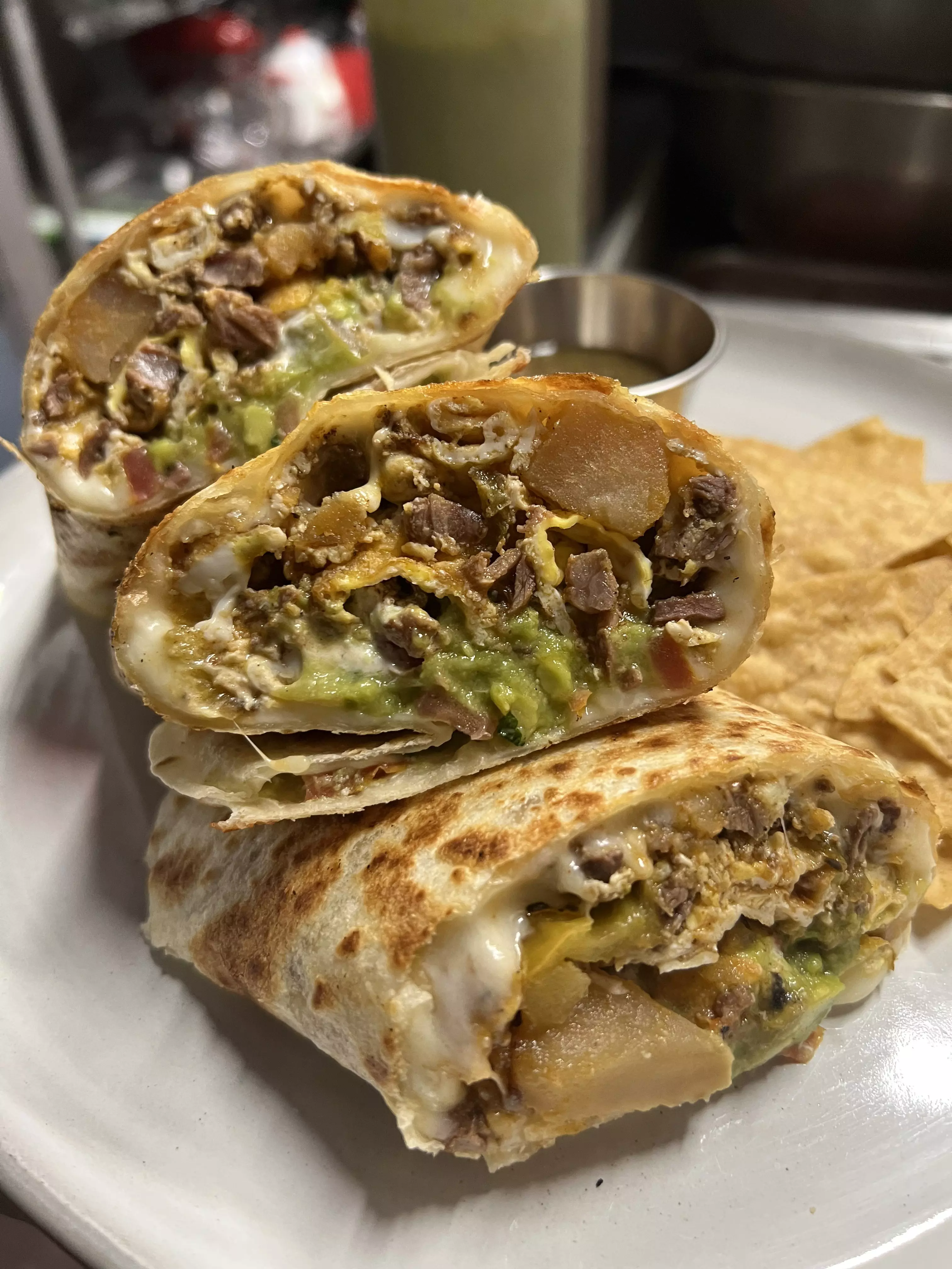 Filling-stuffed tacos at Provecho Calimex in Mar Vista, Los Angeles, California. 