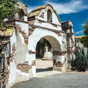 The historic gateway to Mission San Miguel Arcangel a national historic landmark in California.