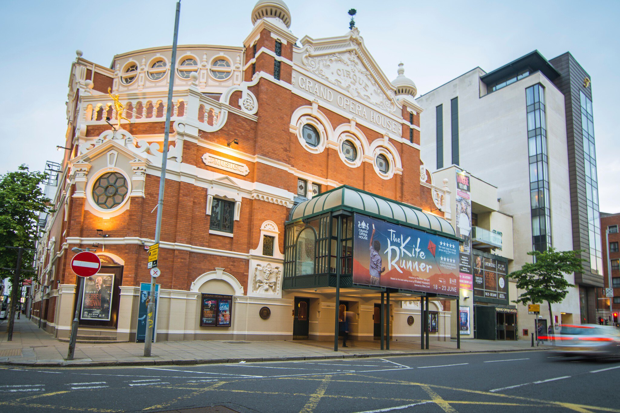 Exterior of the Grand Opera House. The building was designed by Frank Matcham and is an example of the Oriental style of architecture. It opened on December 23, 1895. Belfast, Ireland.