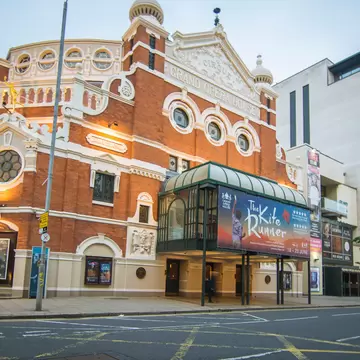 Exterior of the Grand Opera House. The building was designed by Frank Matcham and is an example of the Oriental style of architecture. It opened on December 23, 1895. Belfast, Ireland.