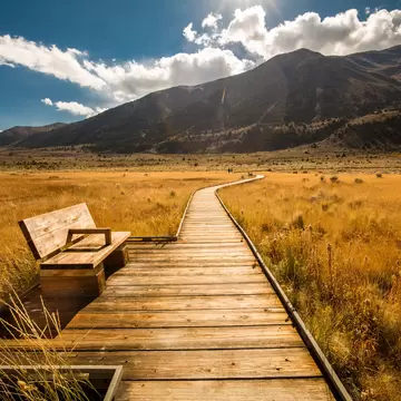 Mono Lake wooden walkway and bench.