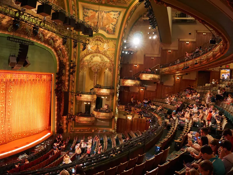 NEW YORK, USA - JUNE 2016: People visit the new Amsterdam Theatre, a Broadway theatre located at 214 West 42nd Street between Seventh and Eighth Avenues in the Theater District of Manhattan, License Type: media, Download Time: 2024-08-15T14:26:45.000Z, User: lonelyplanetmedia, Editorial: true, purchase_order: 65050, job: 65050, client: Relicense for Media All Media, other: Lenczycki