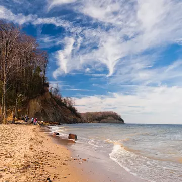 Beach and cliffs on the Chesapeake Bay at Calvert Cliffs State Park, Maryland.; Shutterstock ID 147638021;