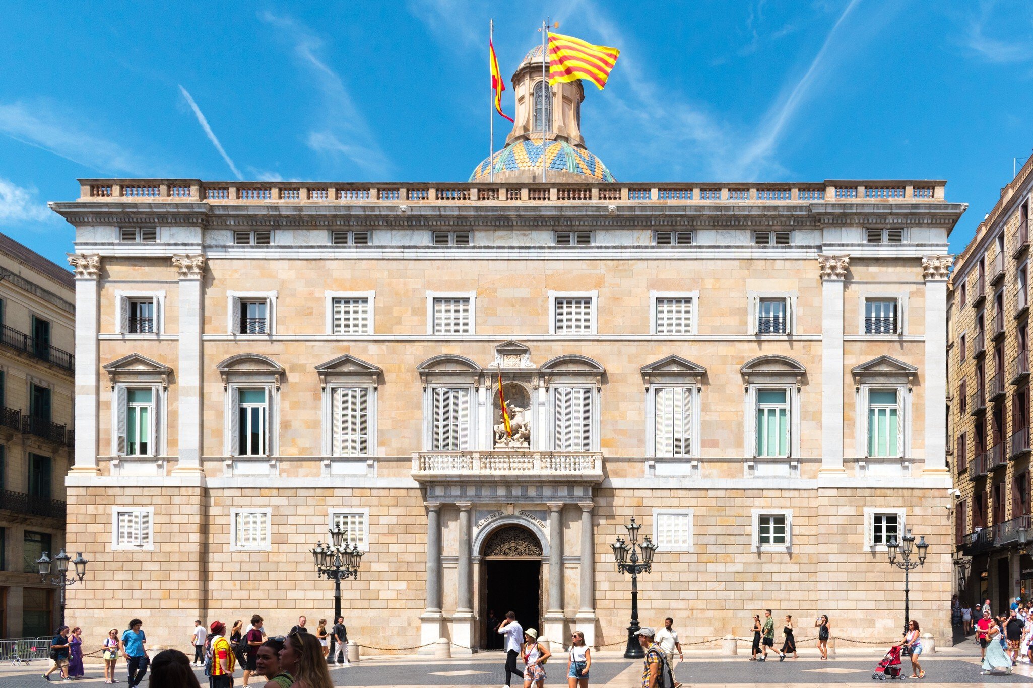 Renaissance main façade of the Palau de la Generalitat (Generalitat Palace) in Barcelona, Spain.