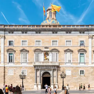 Renaissance main façade of the Palau de la Generalitat (Generalitat Palace) in Barcelona, Spain.