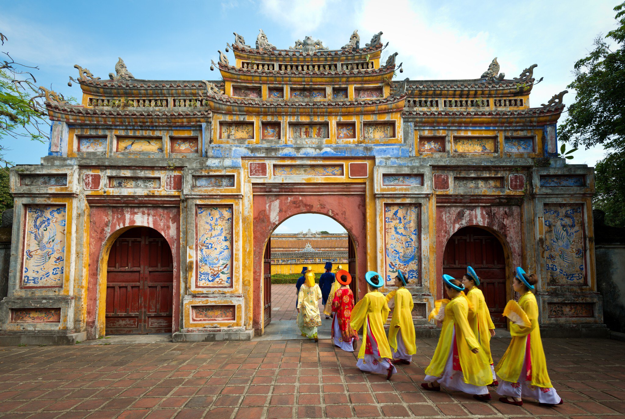 View of the Imperial City with the Purple Forbidden City within the Citadel in Hue, Vietnam.