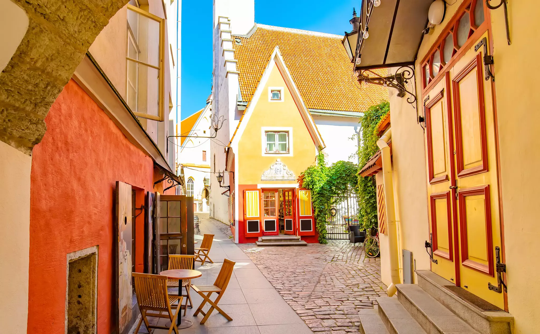 Cozy street in Tallinn old town, Estonia.