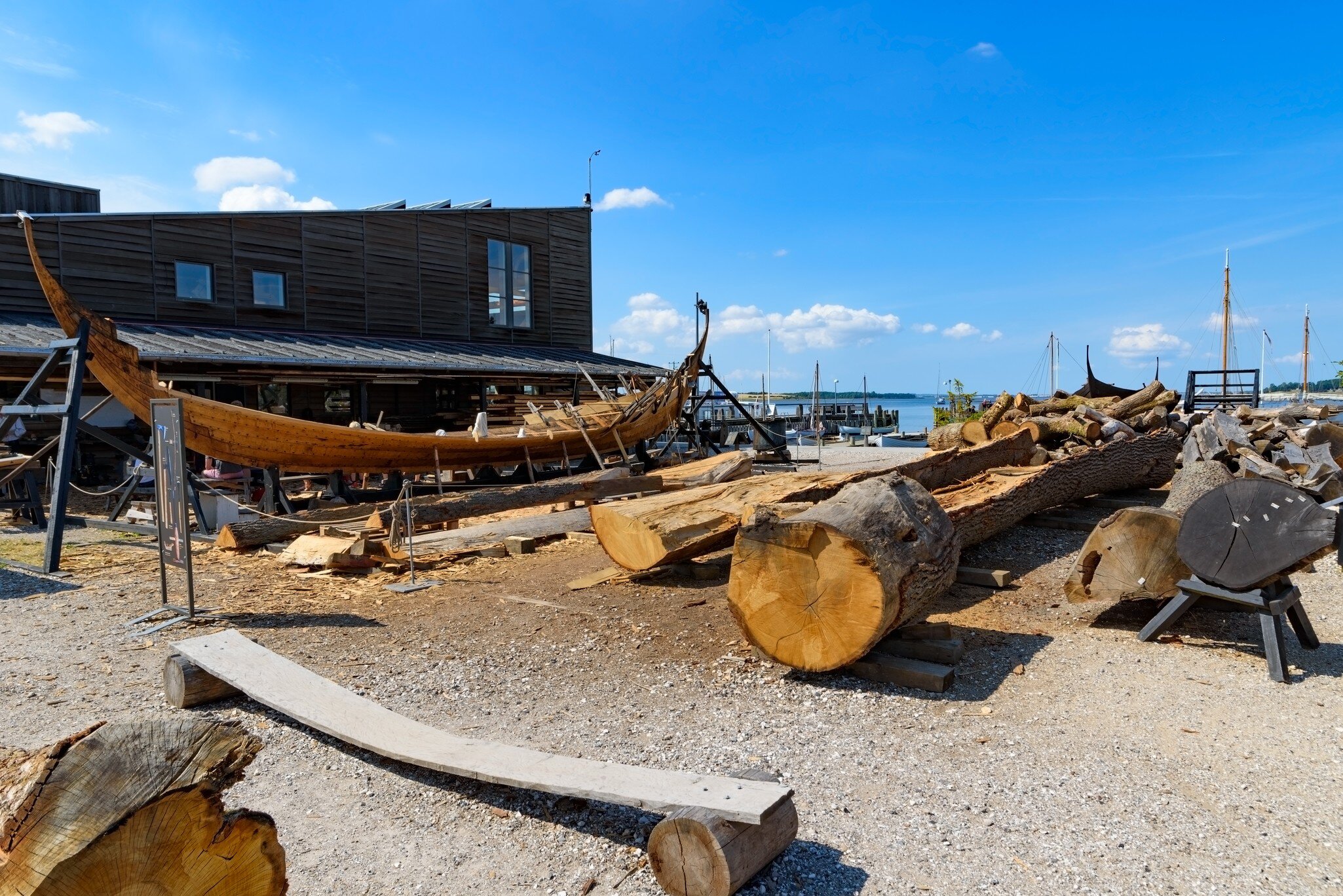 Reconstruction of Viking Ships in harbor of Roskilde, Denmark.
