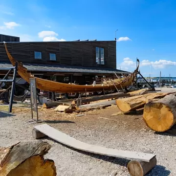 Reconstruction of Viking Ships in harbor of Roskilde, Denmark.