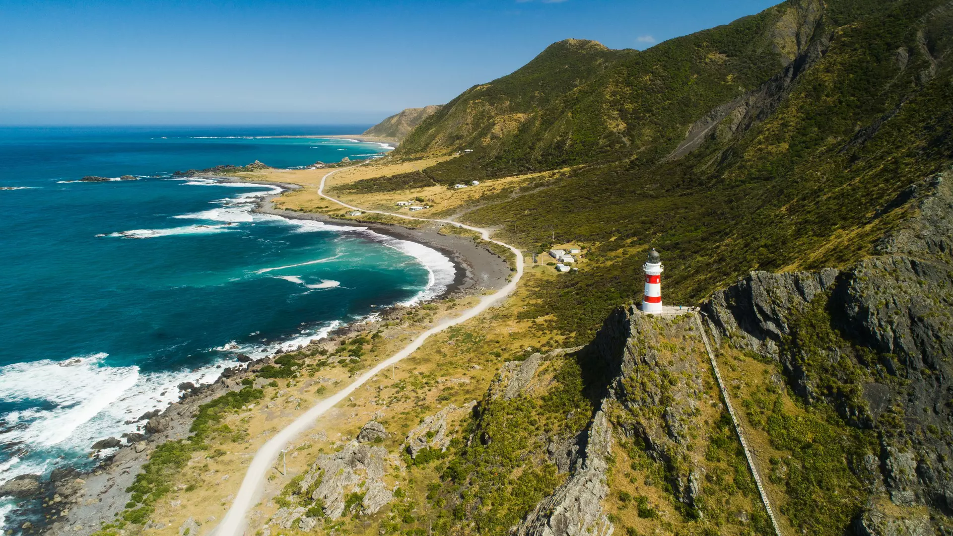 Cape Palliser, Panoramic view on a sunny day North Island, New Zealand.