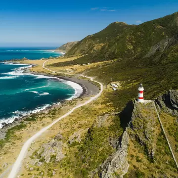 Cape Palliser, Panoramic view on a sunny day North Island, New Zealand.