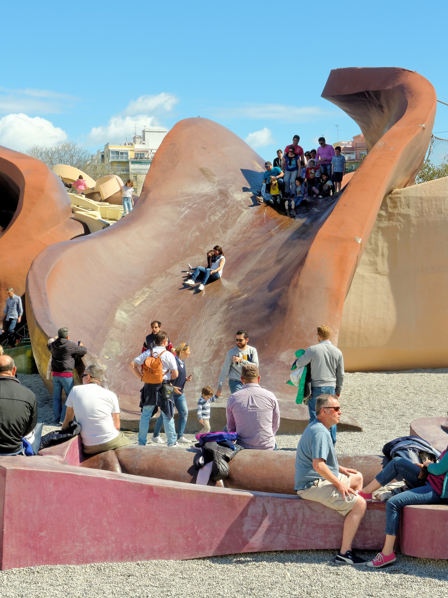 Families spending the day at Parque Gulliver in Valencia, Spain.
