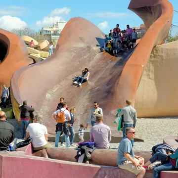 Families spending the day at Parque Gulliver in Valencia, Spain.