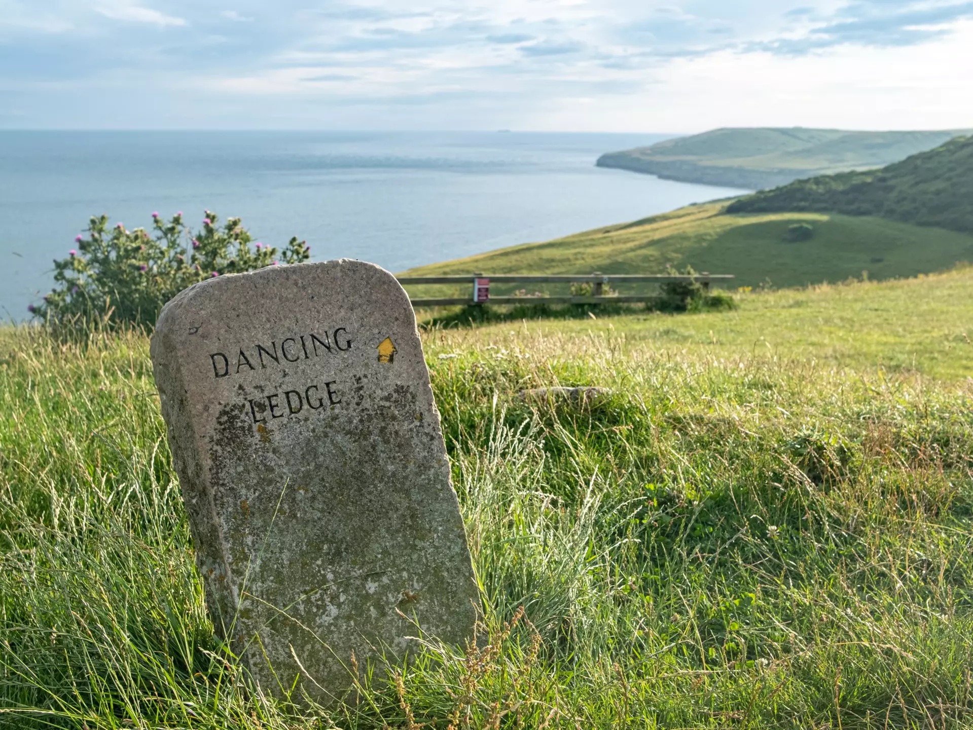 A waymarker on the South West Coastal Path route on the Jurassic Coast. William Barton/Shutterstock
