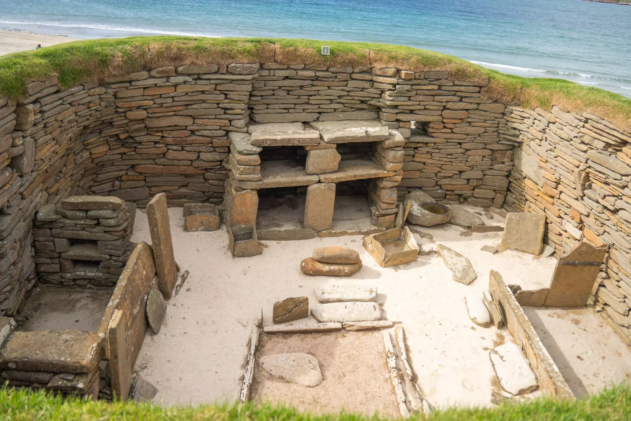 Interior of a house in the Neolithic village of Skara Brae, Orkney, Scotland.