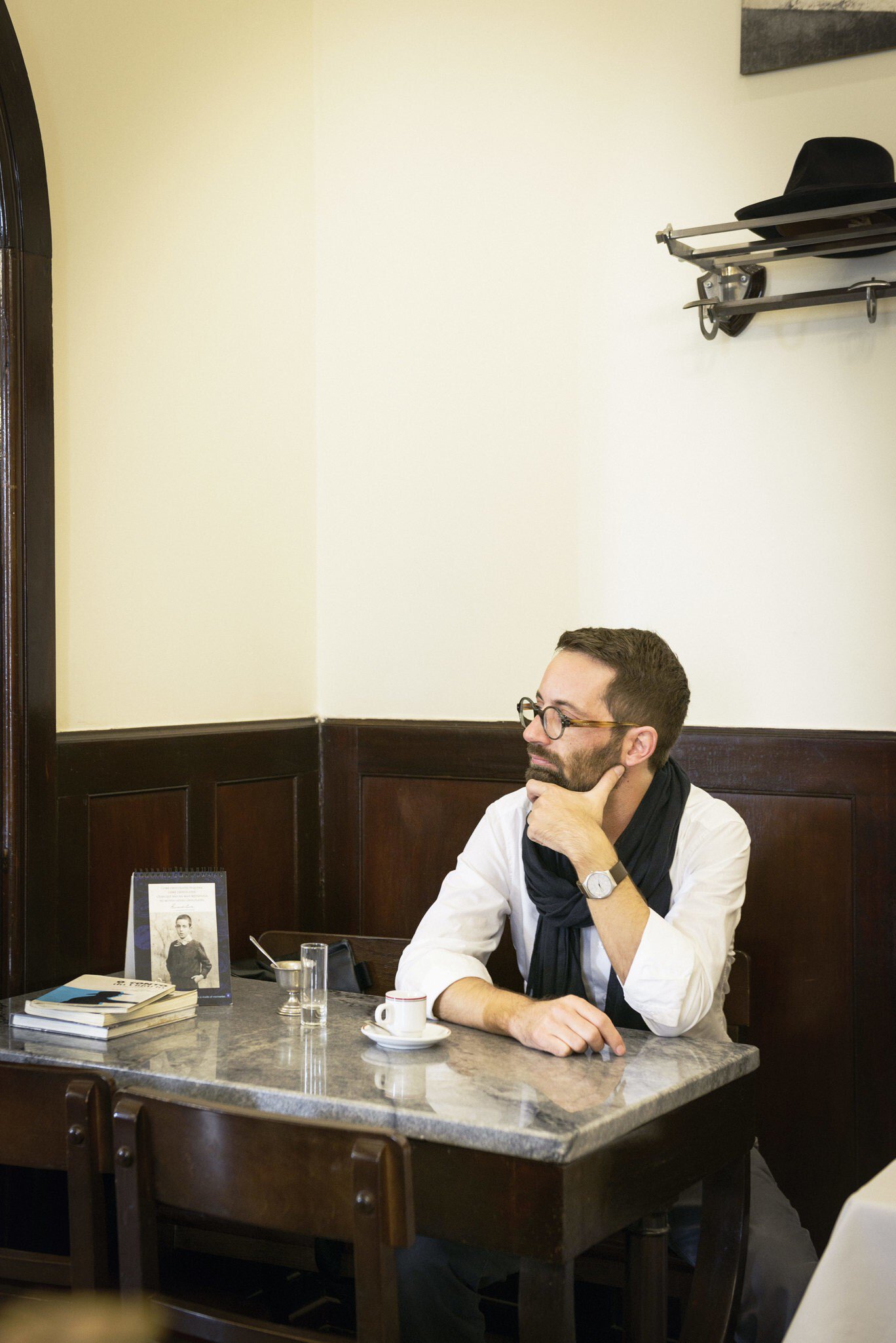 Novelist in Martinho da Arcada – a café historically frequented by Portuguese modernist poet Fernando Pessoa.