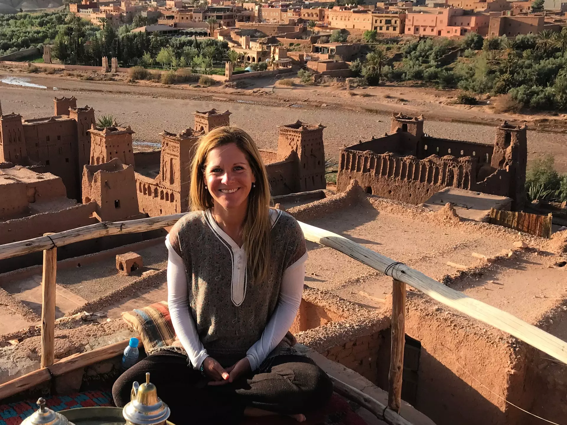 Local writer Sally Kirby enjoys tea time in Ait Ben Haddou, Morocco © Sally Kirby