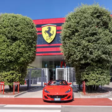 Modena, Italy - July 9, 2022: Vehicles and exteriors of the Ferrari Museum in Italy