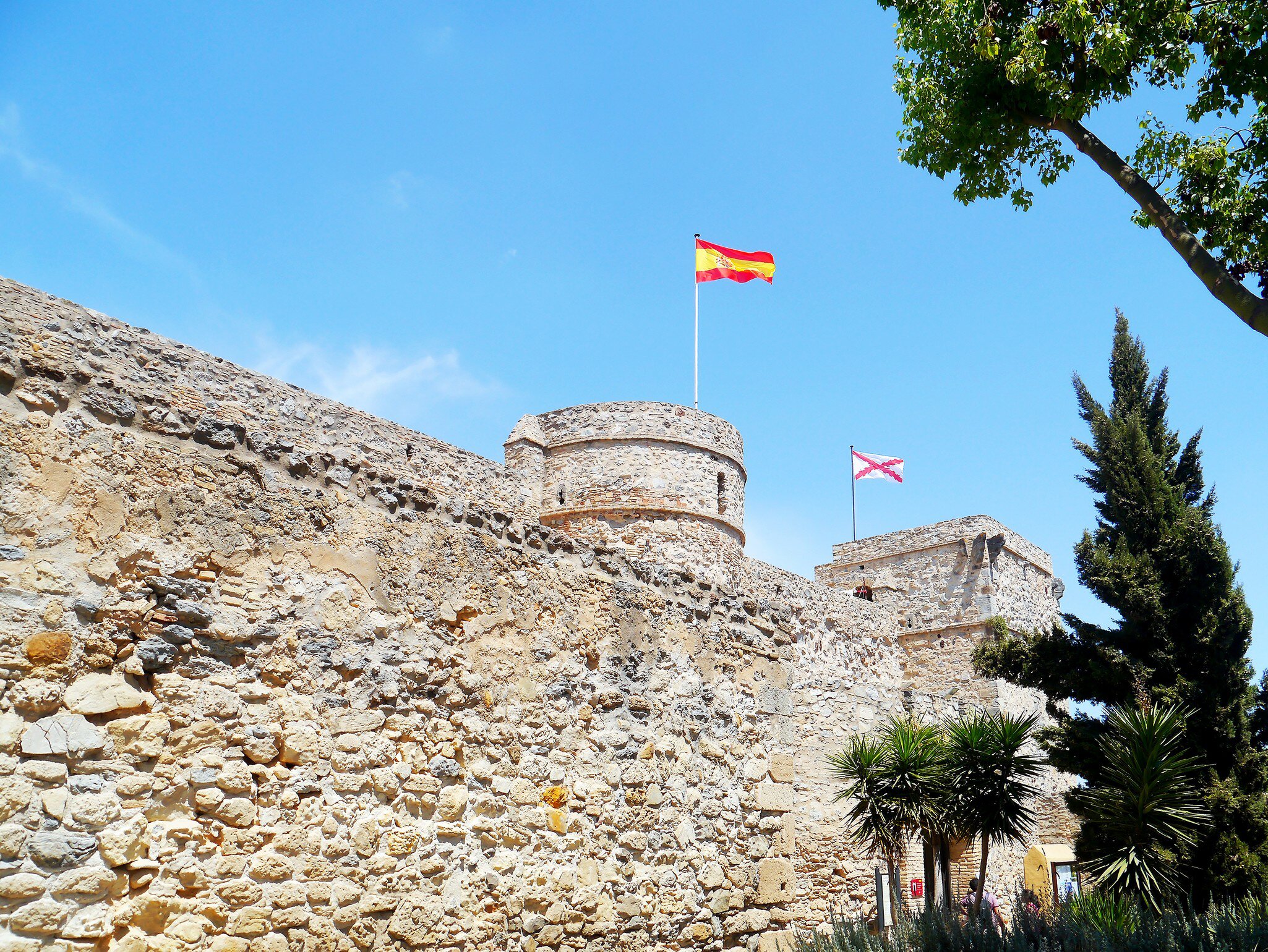 View of a wall of the Castillo de Santiago in Sanlúcar de Barrameda, Spain.