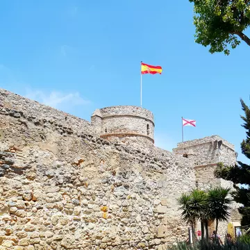 View of a wall of the Castillo de Santiago in Sanlúcar de Barrameda, Spain.