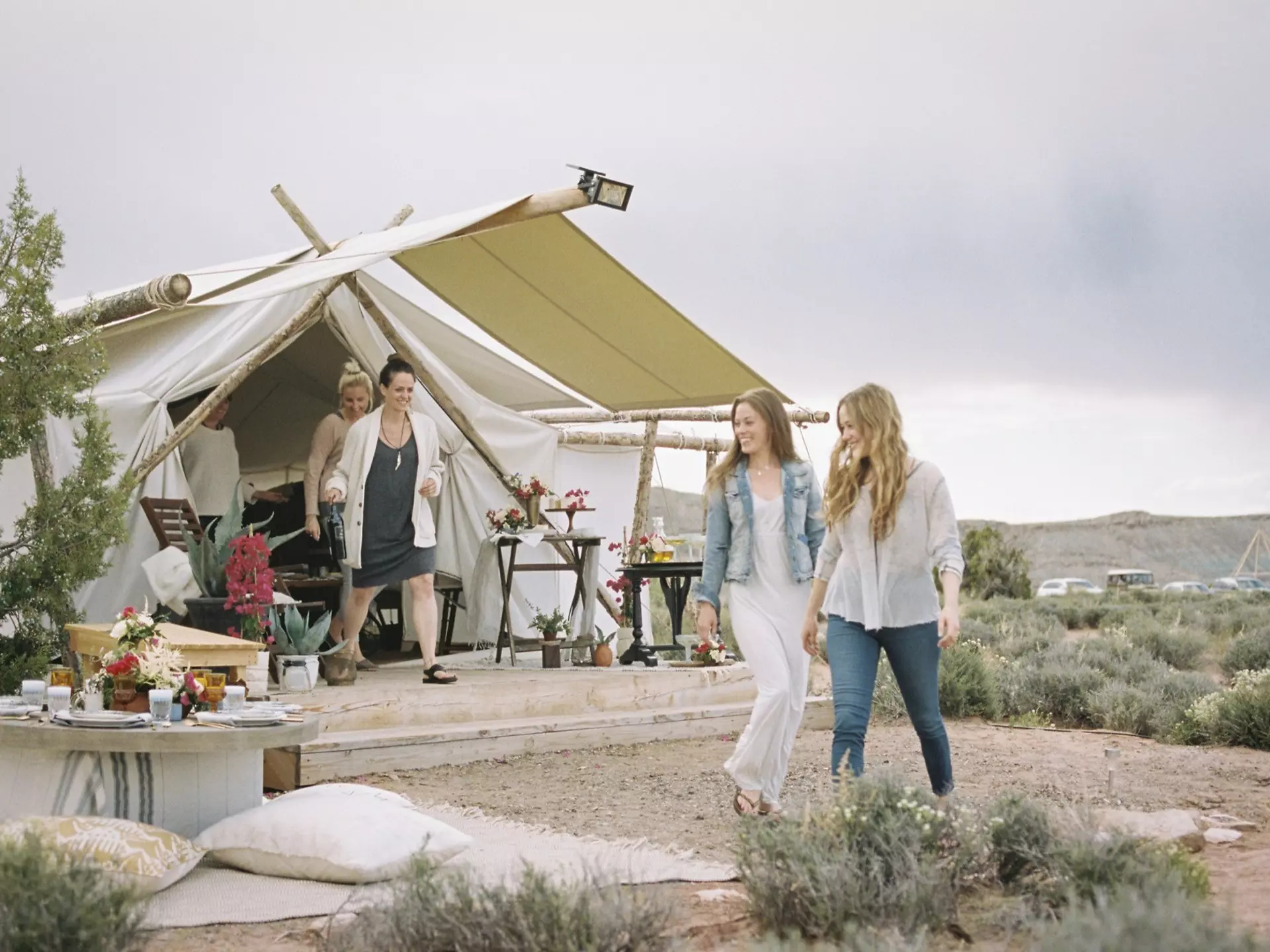 Group of friends enjoying an outdoor meal, a tent in the background.
664646215
Walking, Sitting, Standing, Caucasian Ethnicity, Mid Adult, 35-39 Years, 30-34 Years, Young Adult, 20-24 Years, Young Women, Mid Adult Women, Celebration, Enjoyment, Escape, Freetime, Real People, Relationship, Friendship, Bonding, Getting Away From It All, Sharing, Wellbeing, Remote, Small Group Of People, Four People, Smiling, USA, Utah, Candid, Full Length, Horizontal, Colour Image, Photography, Camera Focus, Selective Focus, Furniture, Table, Casual Clothing, Tent, Mountain, Summit, Wilderness Area, Desert, Sky, Cloud, Non-Urban Scene, Rural Scene, Day, Organic Food, Leisure, Lifestyles, Travel, Simple Living, The Good Life, Moab Desert, glamping