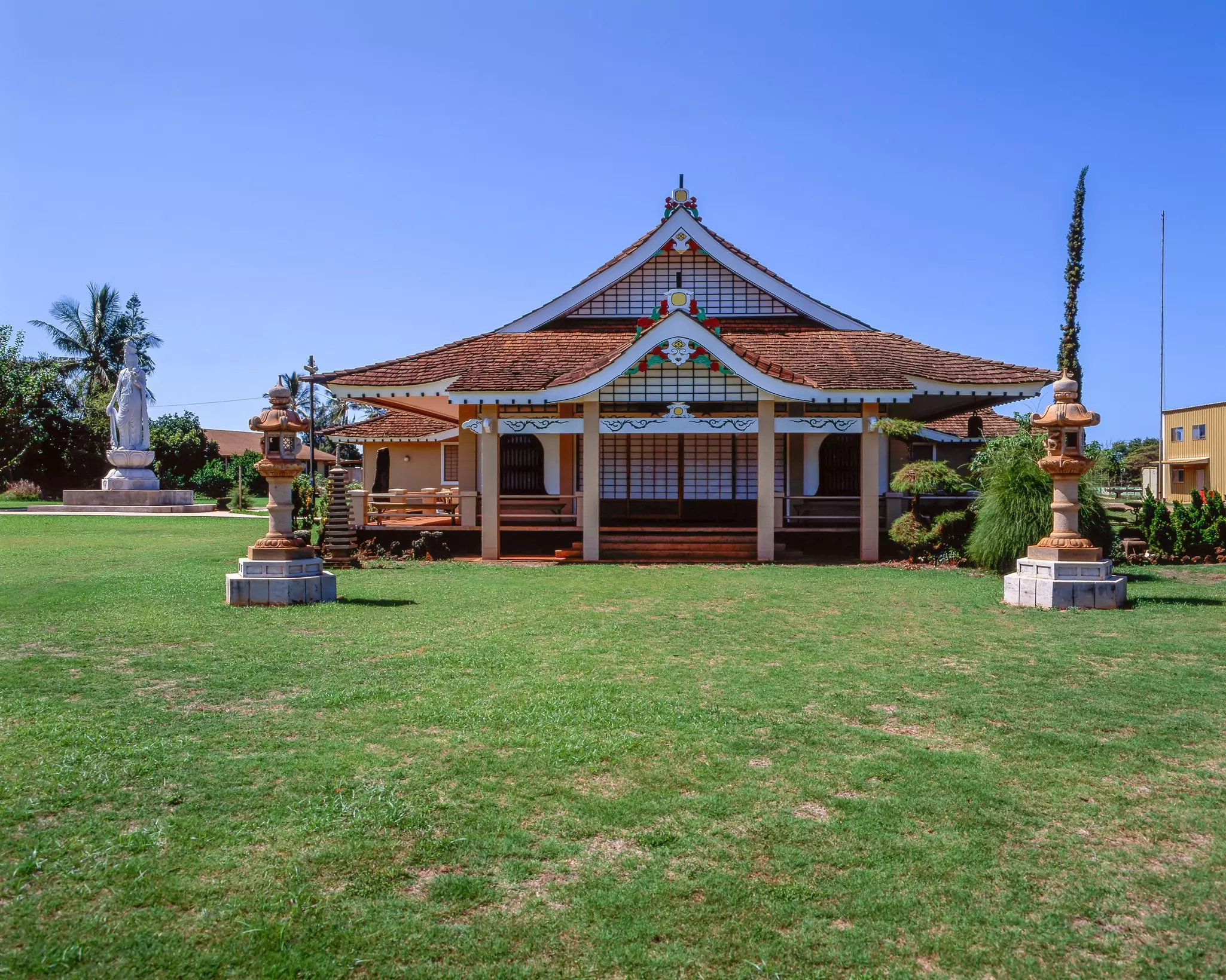A Japanese-style temple in neat gardens at Kauaʻi Soto Zen Temple, Hawaiʻi