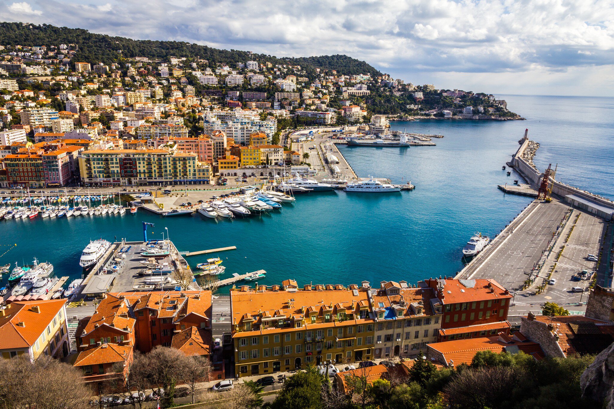 Panoramic view of the harbour from the Castle Hill, Nice, France.