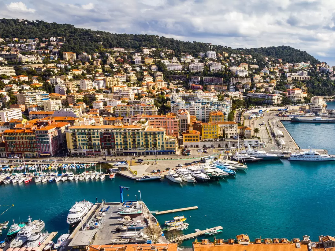 Panoramic view of the harbour from the Castle Hill, Nice, France.
