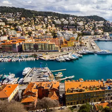 Panoramic view of the harbour from the Castle Hill, Nice, France.
