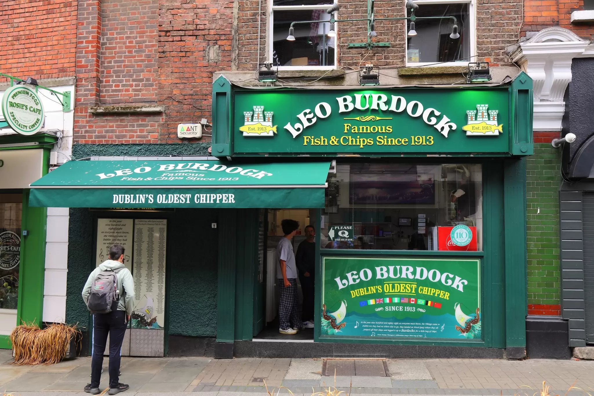The green exterior of Leo Burdock's in Christchurch, Dublin. 