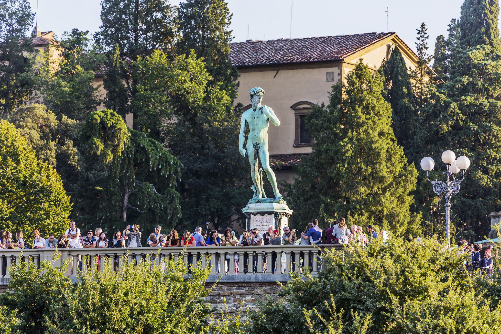 Piazzale Michelangelo (Michelangelo Square) is a square with a panoramic view of Florence.  It was designed by the architect Giuseppe Poggi and built in 1869 on a hill just south of the historic center