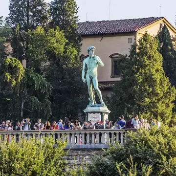 Piazzale Michelangelo (Michelangelo Square) is a square with a panoramic view of Florence.  It was designed by the architect Giuseppe Poggi and built in 1869 on a hill just south of the historic center