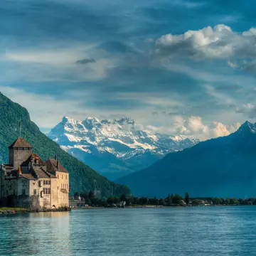 Chillon Castle on the island Vaud, Switzerland