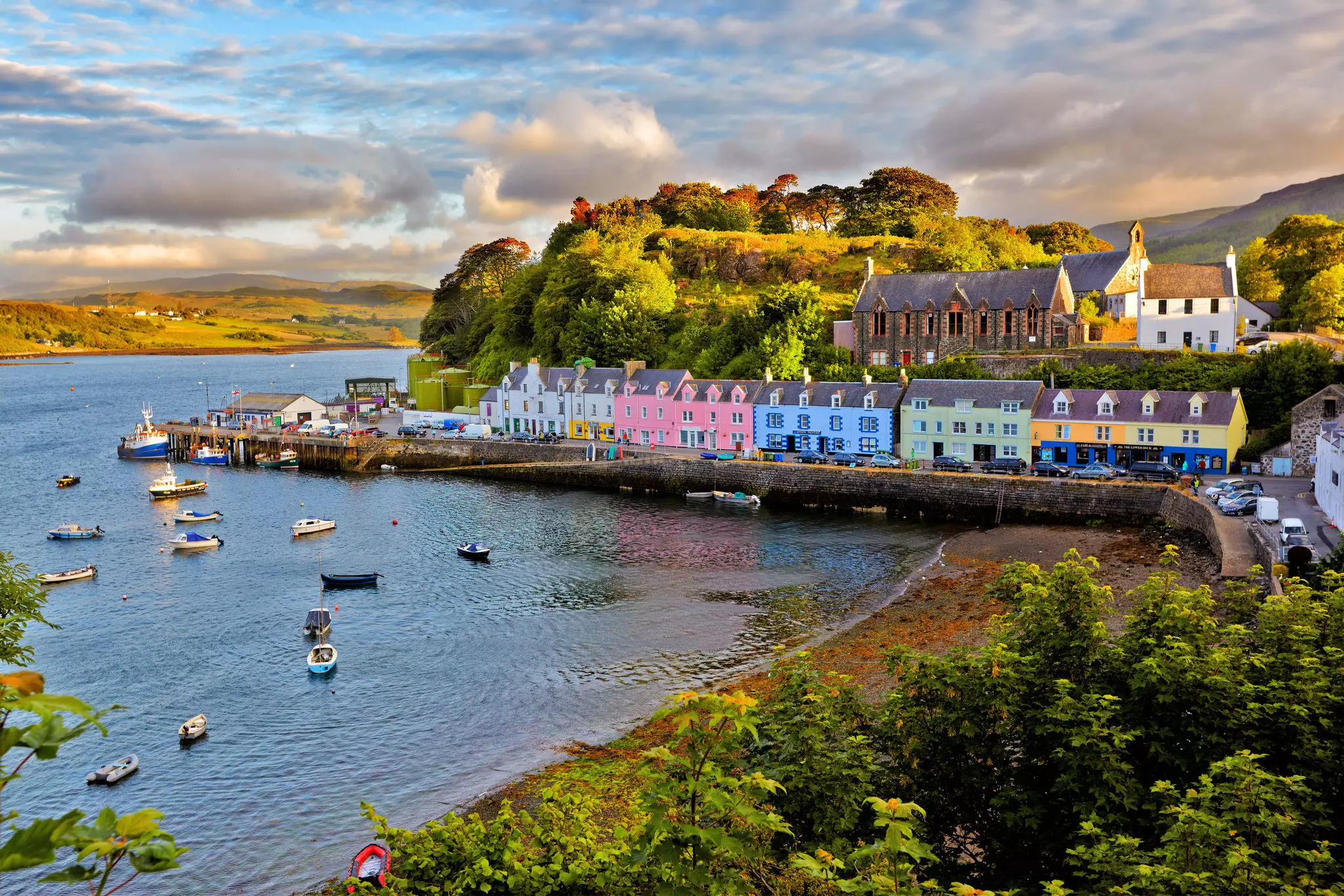 Colourful houses on the coast at Portree, Isle of Skye, Scotland.