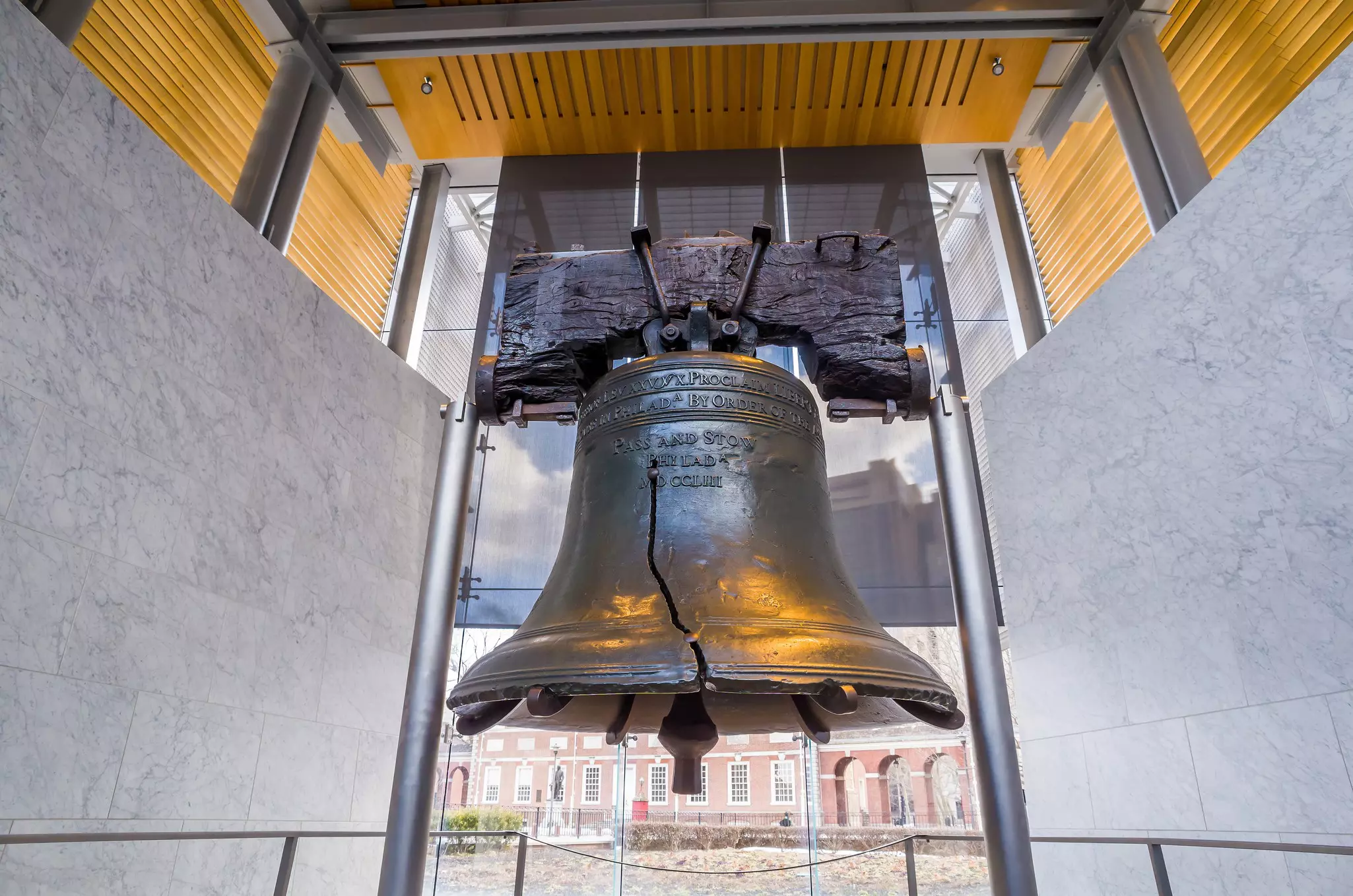 Liberty Bell  old symbol of American freedom  in Independence Mall building in Philadelphia Pennsylvania,