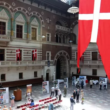 Interior of Københavns Rådhus (City Hall) in Copenhagen, Denmark.