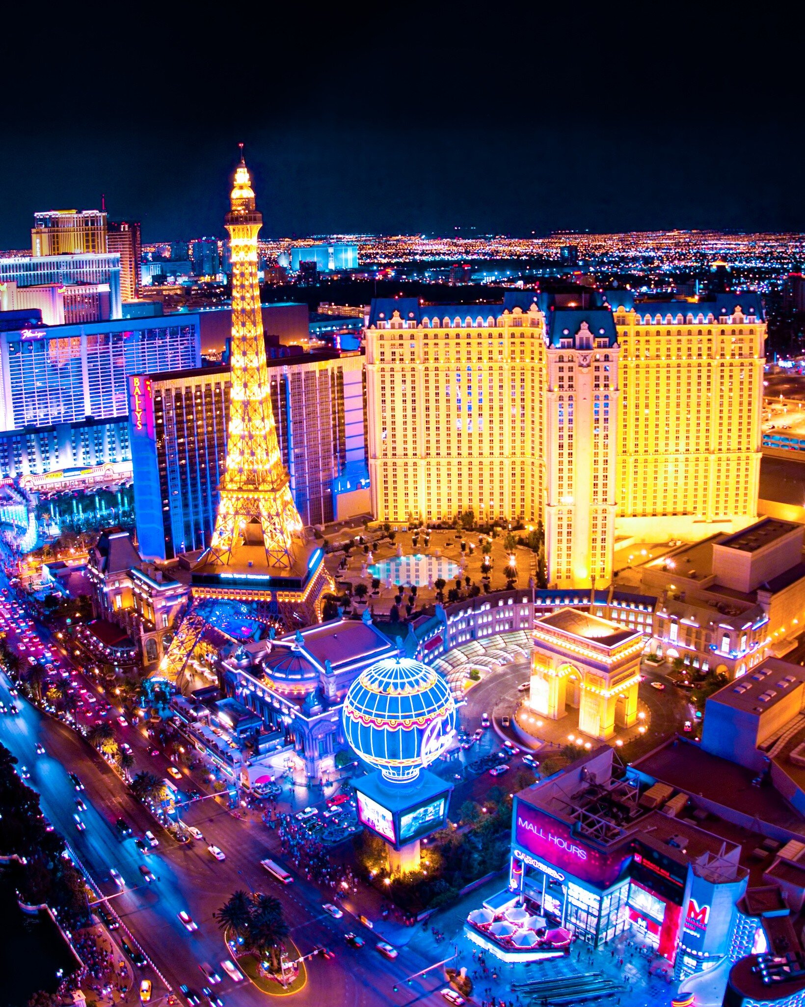 LAS VEGAS, NEVADA - MAY 7: World famous Vegas Strip in Las Vegas, Nevada as seen at night on May 7, 2012. Stretching 4.2 miles, the Strip is home to the largest hotels and casinos in the world