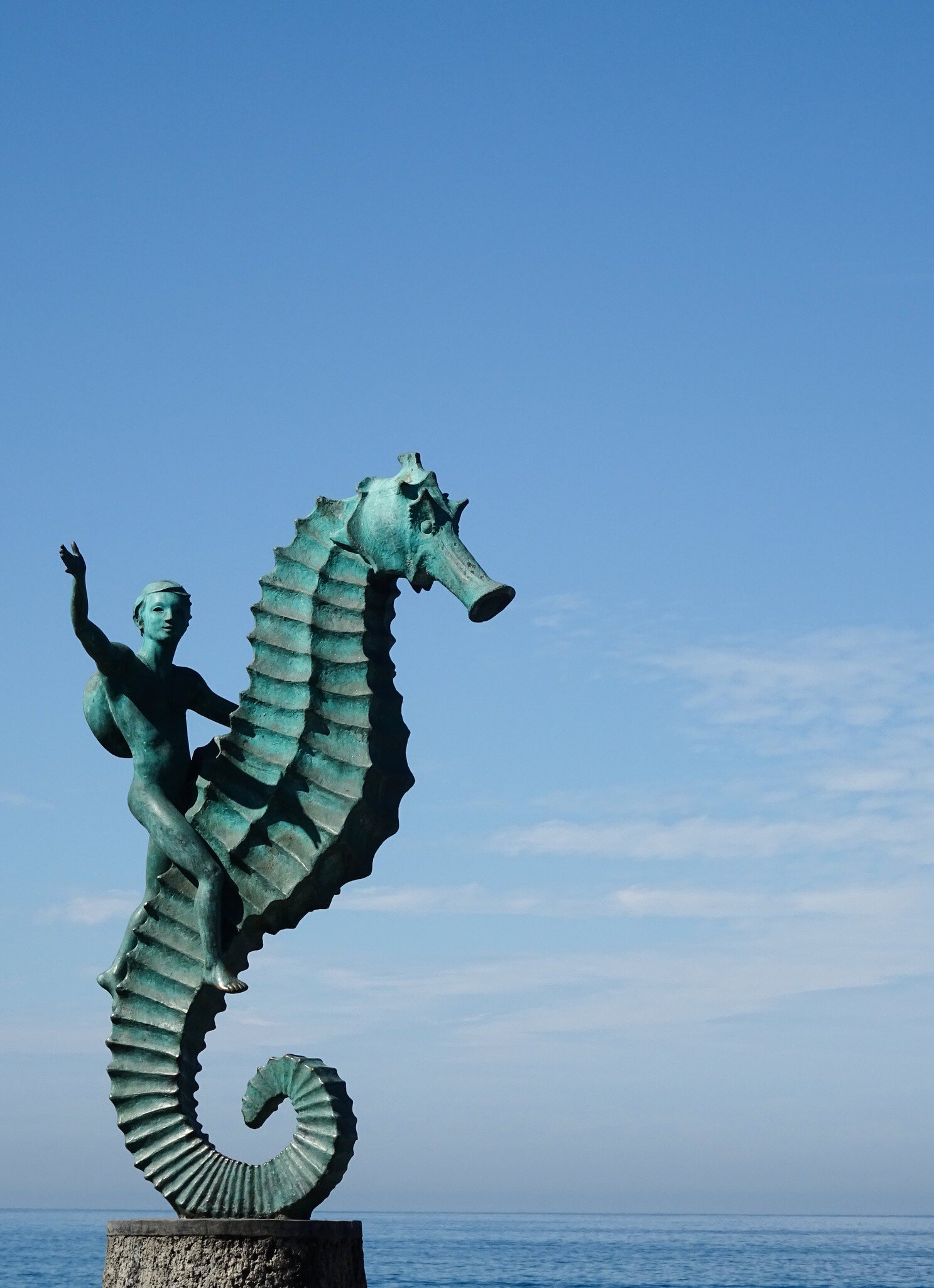 View of the Caballito de Mar sculpture in Puerto Vallarta, Mexico.