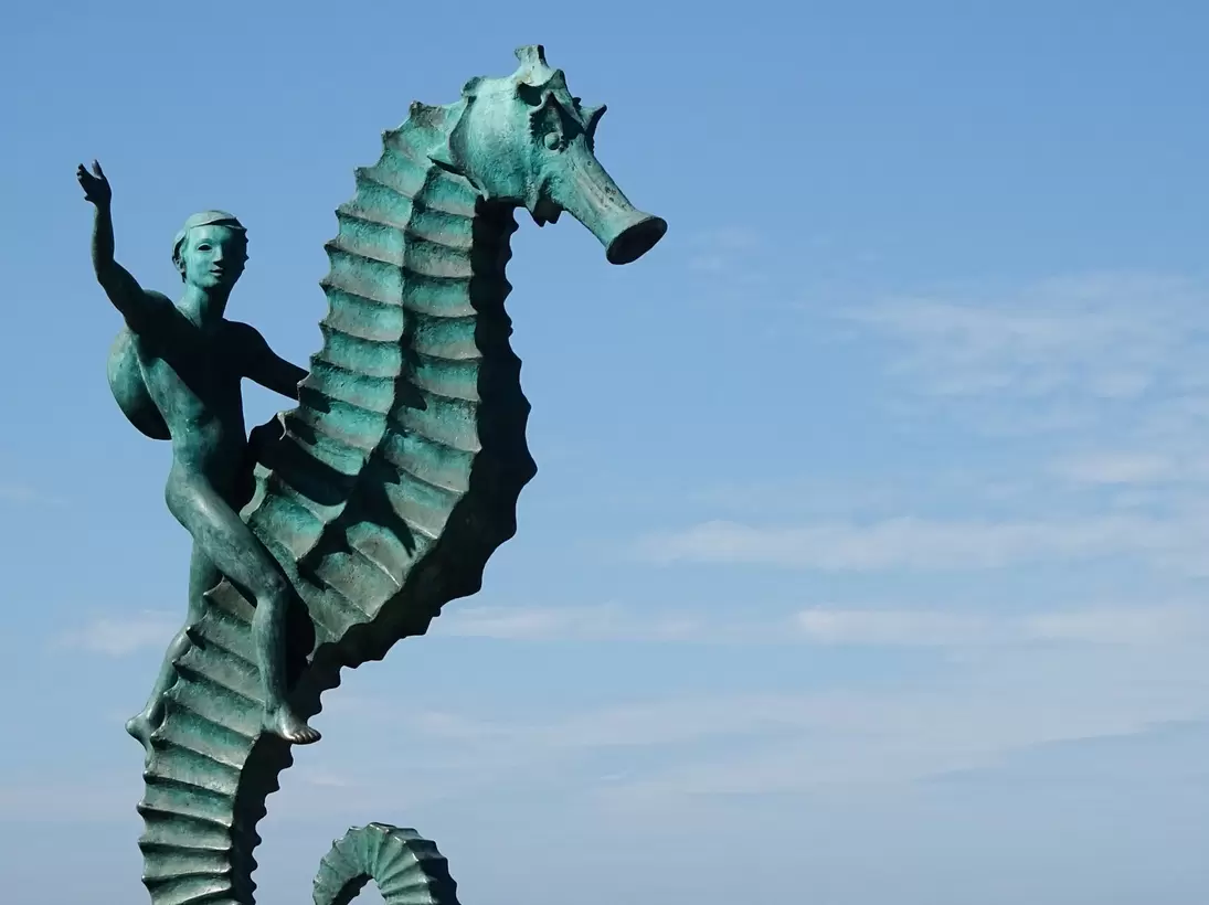 View of the Caballito de Mar sculpture in Puerto Vallarta, Mexico.