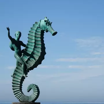 View of the Caballito de Mar sculpture in Puerto Vallarta, Mexico.